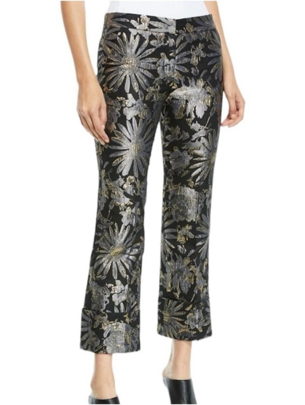 TRINA TURK Banshee Crop Pants Metallic Daisy Floral Jacquard Sz 8